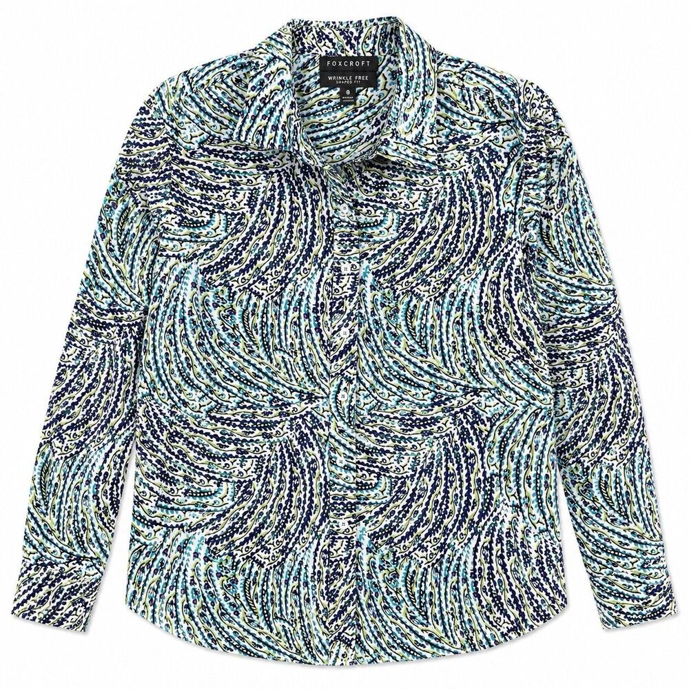 Foxcroft Wrinkle Free Shaped Fit Shirt Women Size 14 Paisley Button Front Top
